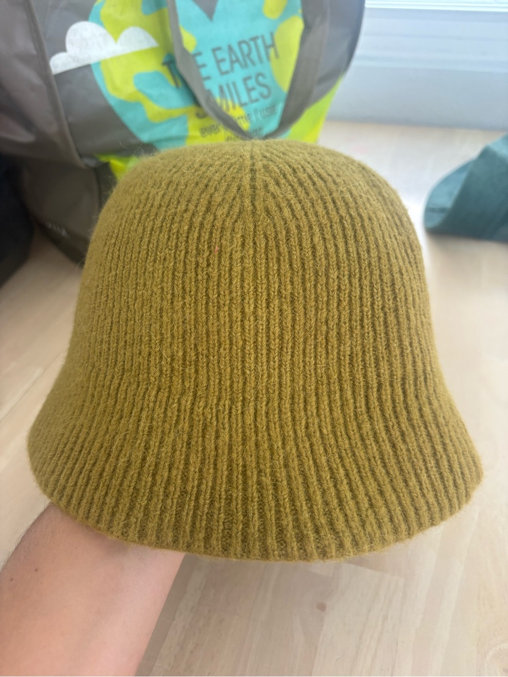 Madewell Mustard Olive Knit Bucket Hat for Kids